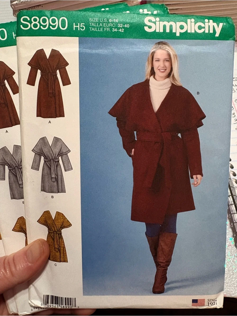 BN UNCUT SIMPLICITY 8990 H5 COAT SEWING PATTERNS